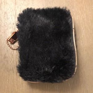 NWOT Black fuzzy Headphones Carrying Case